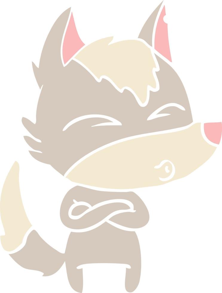 flat color style cartoon wolf whistling vector