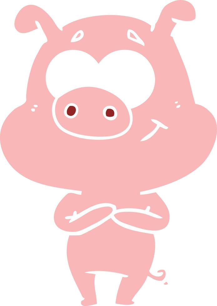happy flat color style cartoon pig vector