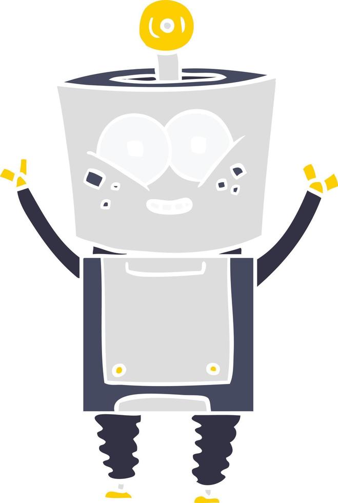 happy flat color style cartoon robot waving hello vector