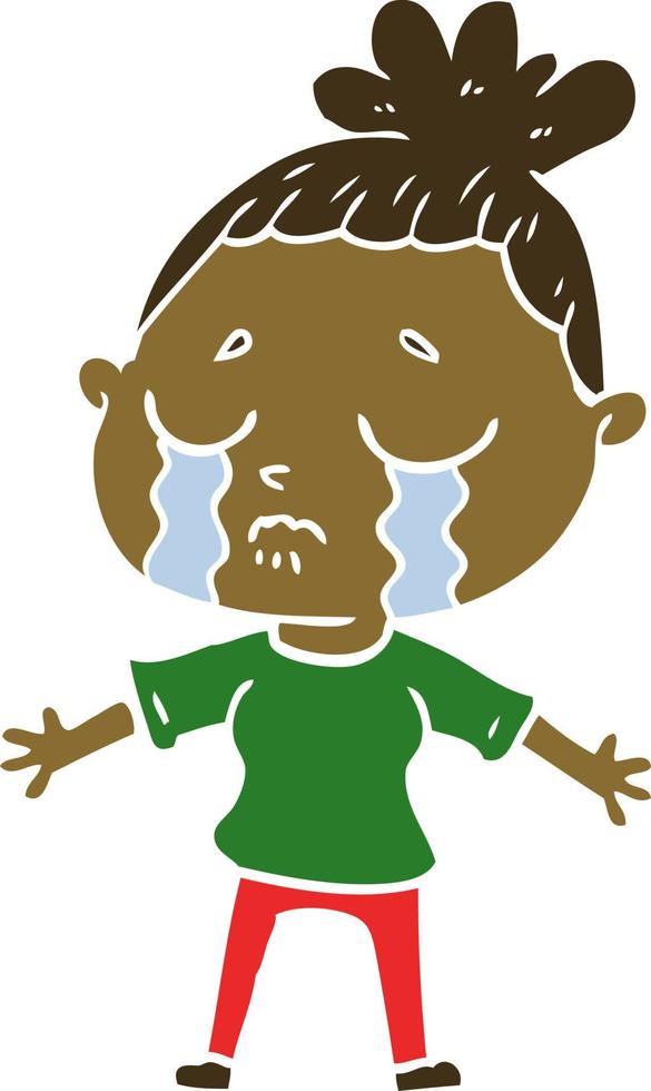 flat color style cartoon crying woman vector