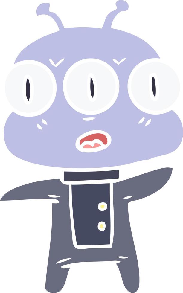 flat color style cartoon three eyed alien vector