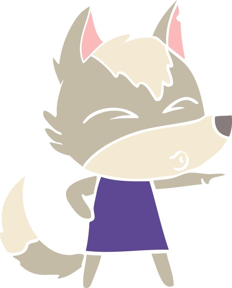 flat color style cartoon wolf girl whistling and pointing vector