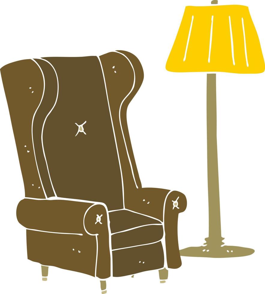 flat color illustration of a cartoon lamp and old chair vector