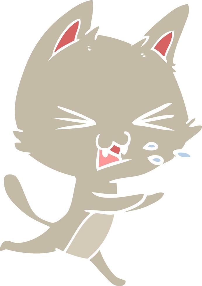 flat color style cartoon cat hissing vector