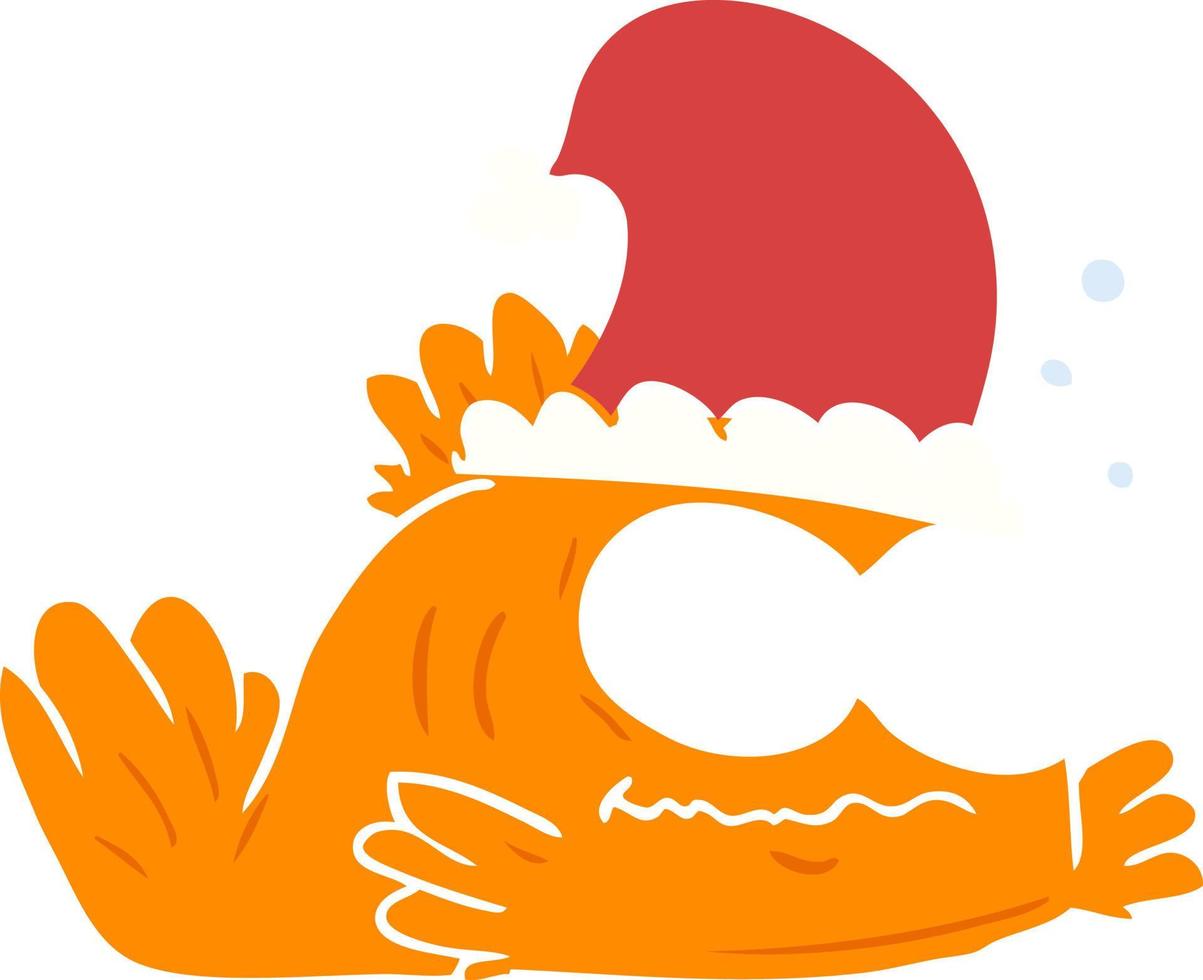 divertido pez dorado de dibujos animados de estilo de color plano con sombrero de navidad vector