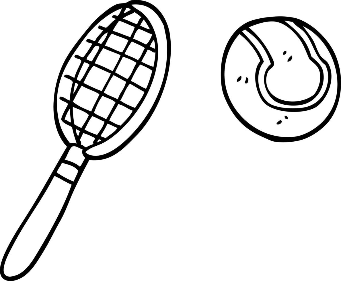 line drawing cartoon tennis racket and ball vector