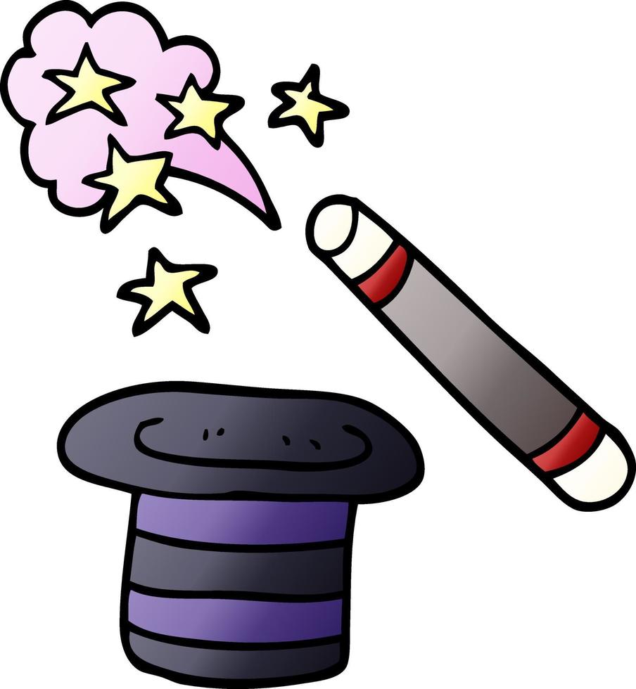 cartoon doodle magicians hat and wand vector