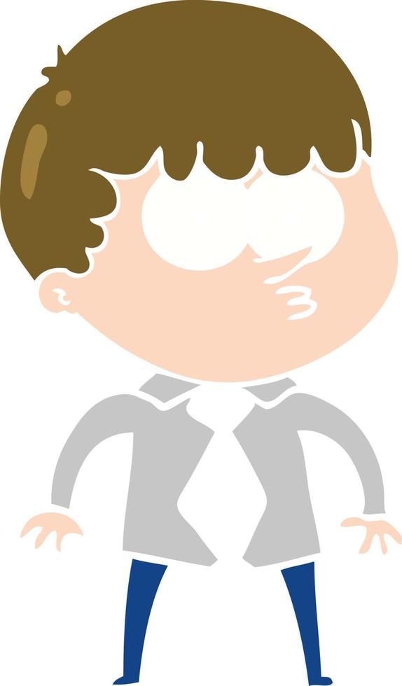 flat color style cartoon nervous boy in shirt and tie vector