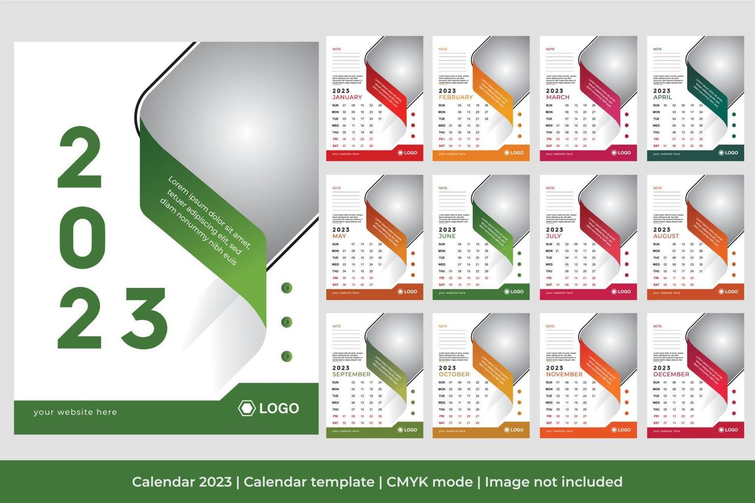 Plantilla de vector de calendario limpio de año nuevo 2023