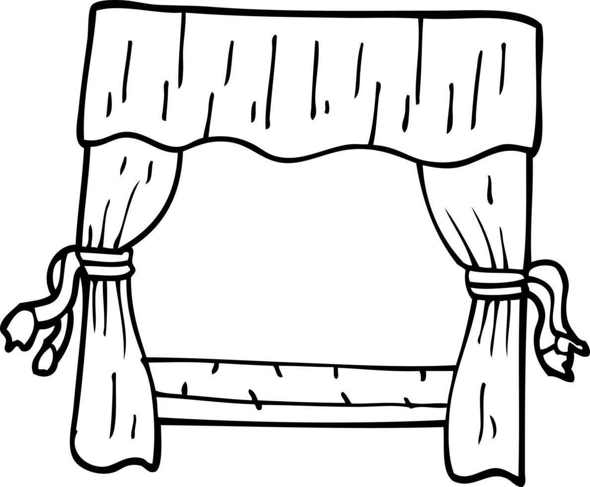 line drawing cartoon window with curtains vector