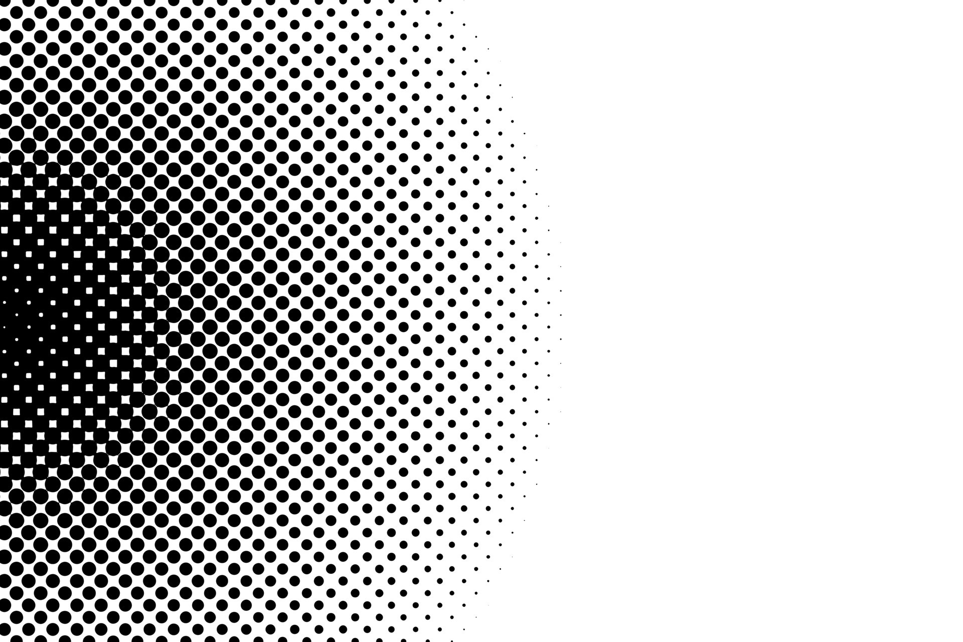 Black white pop art background with halftone dots in retro comic style
