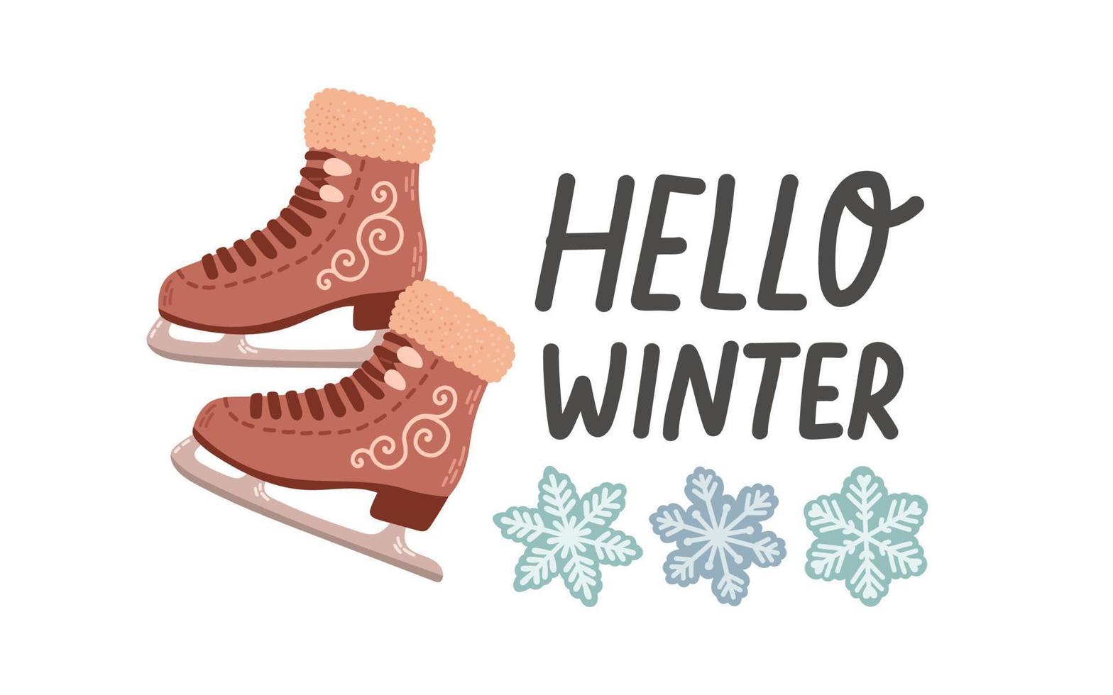 Figure skating skates lettering flat design isolated on white vector illustration