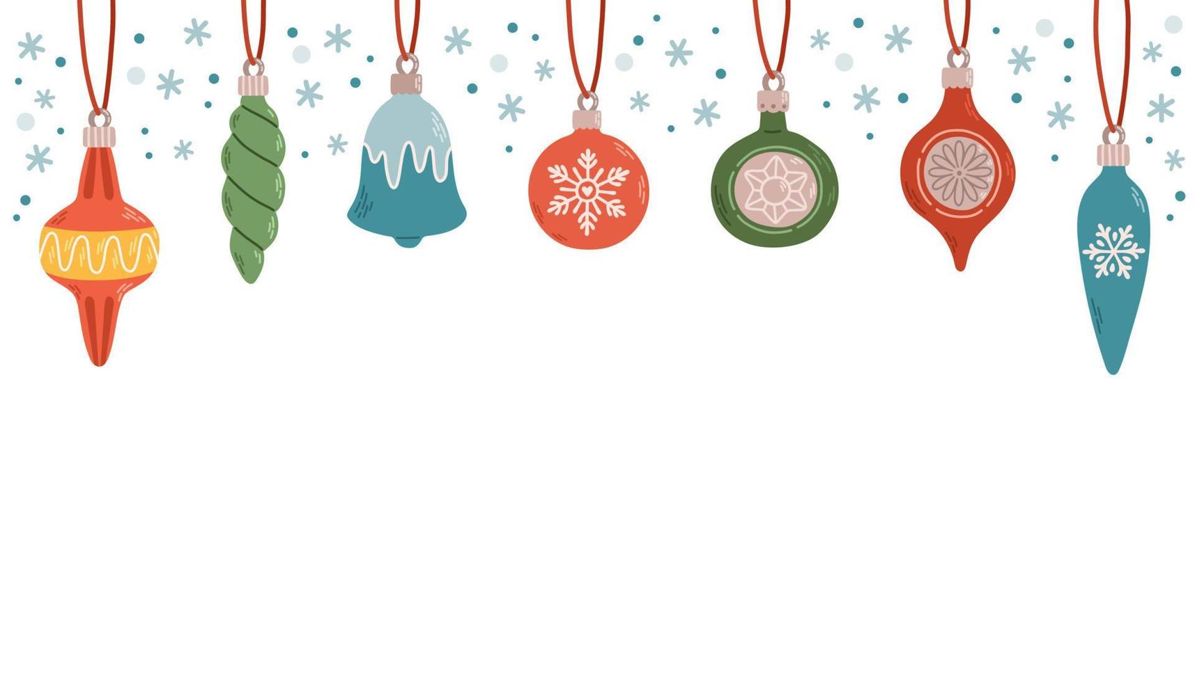 colgando bolas de navidad con adornos banner diseño plano ilustración vectorial vector