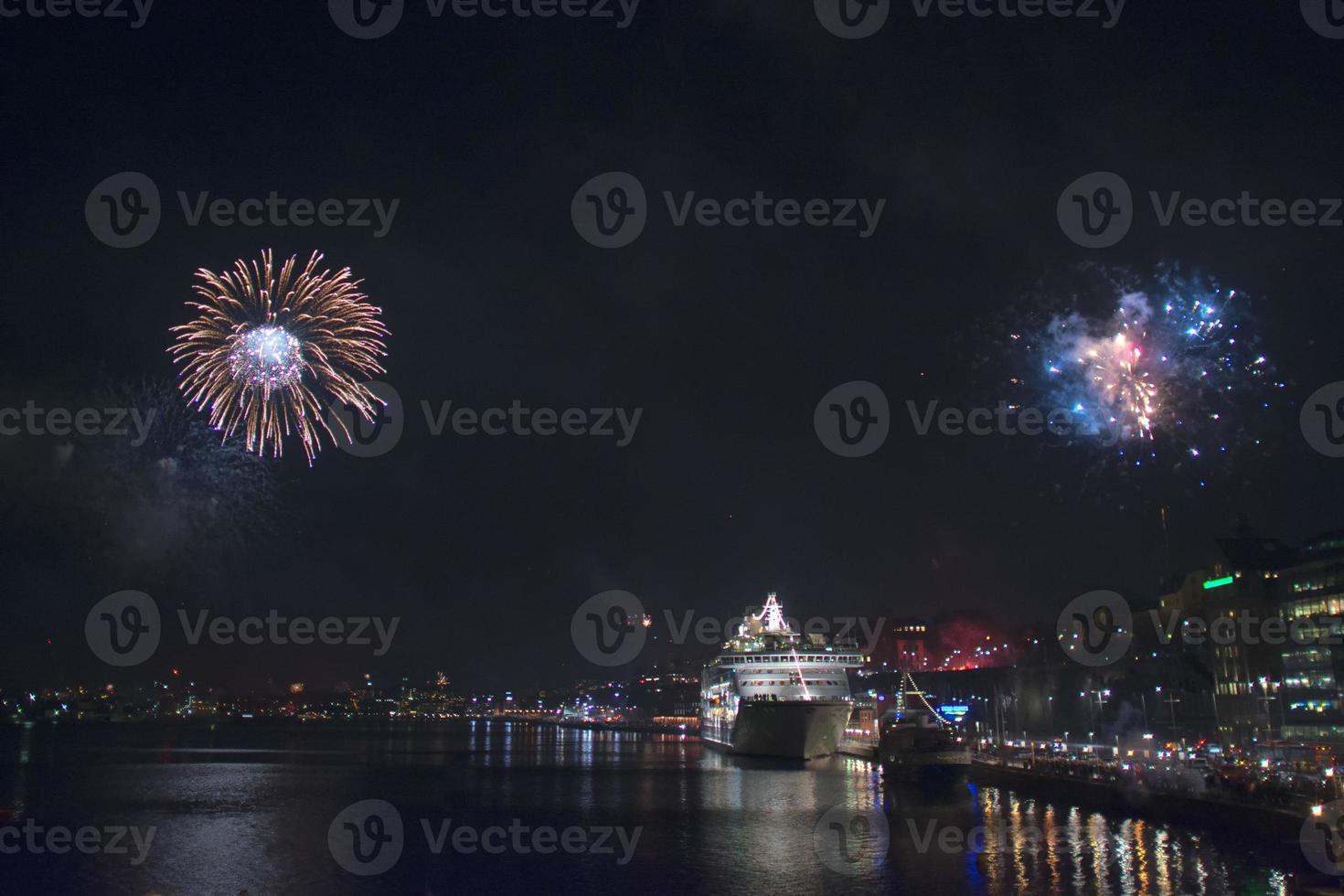 fireworks in stockholm harbor sweden photo