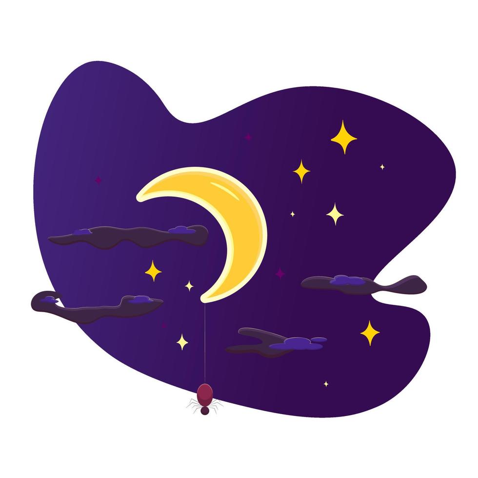 el cielo plano de dibujos animados de halloween con la luna y la araña vector
