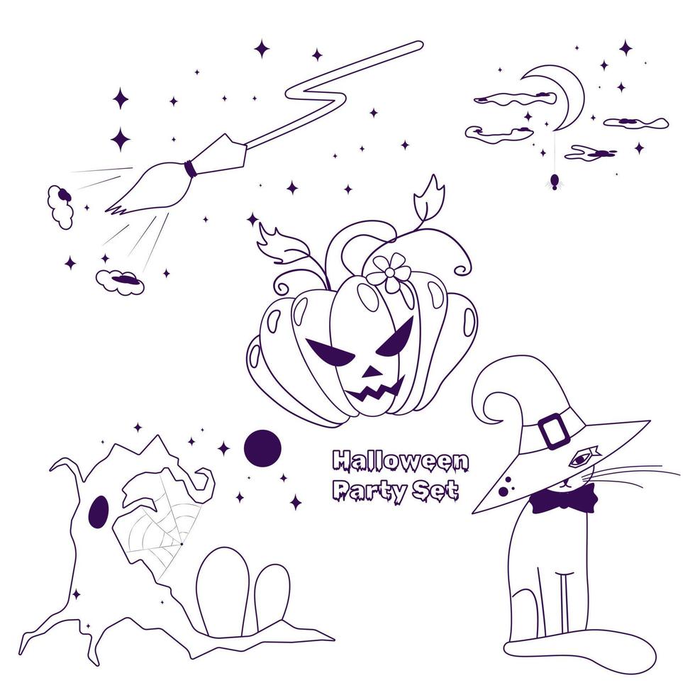 the halloween outline flat simple set of pictures vector