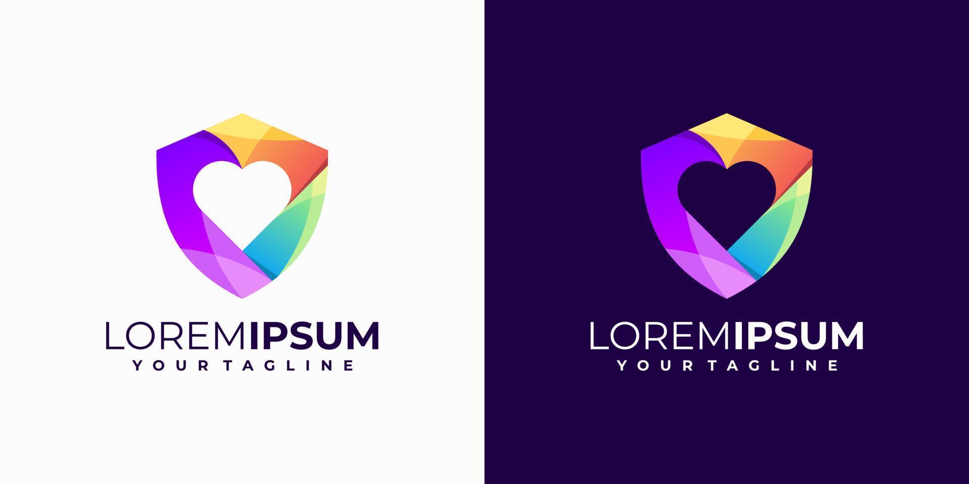 awesome colorful love security shied logo design vector