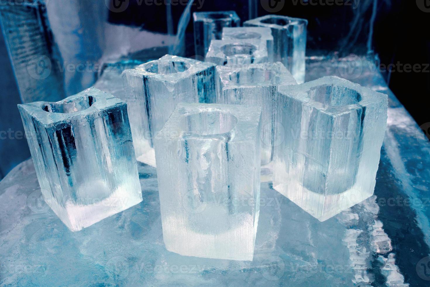 ice blocks glasses in a ice hotel bar pub photo