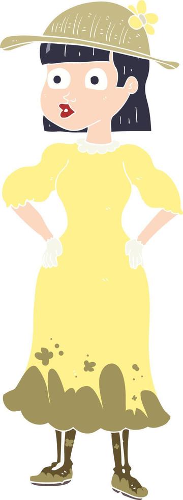 ilustración de color plano de una mujer de dibujos animados en vestido sensato vector