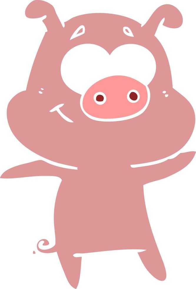 happy flat color style cartoon pig vector