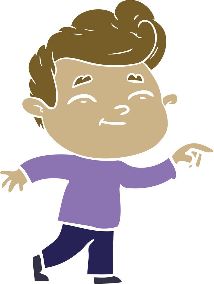 happy flat color style cartoon man pointing vector
