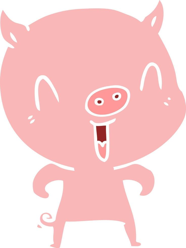 happy flat color style cartoon pig vector