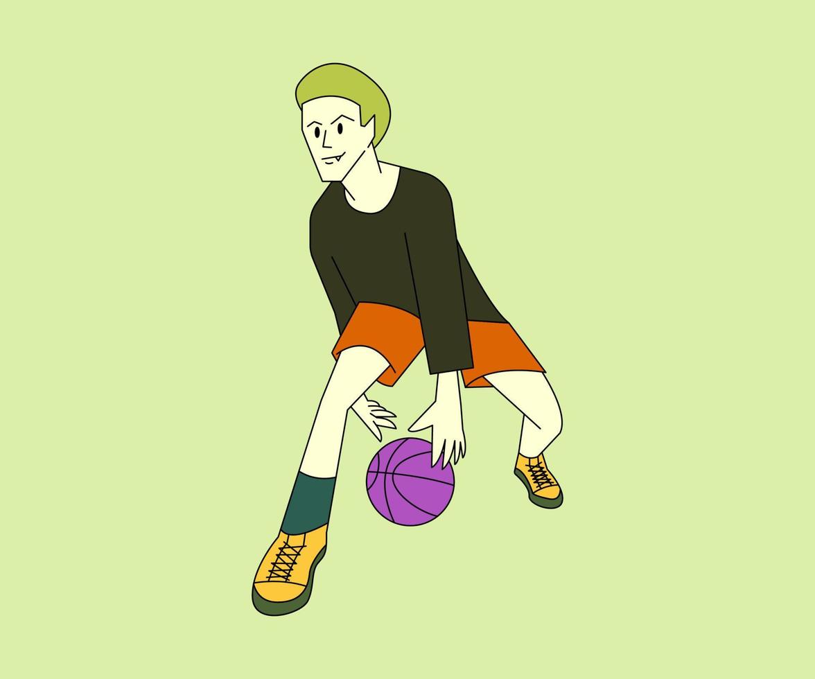 niño jugando baloncesto ilustración diseño plano vector