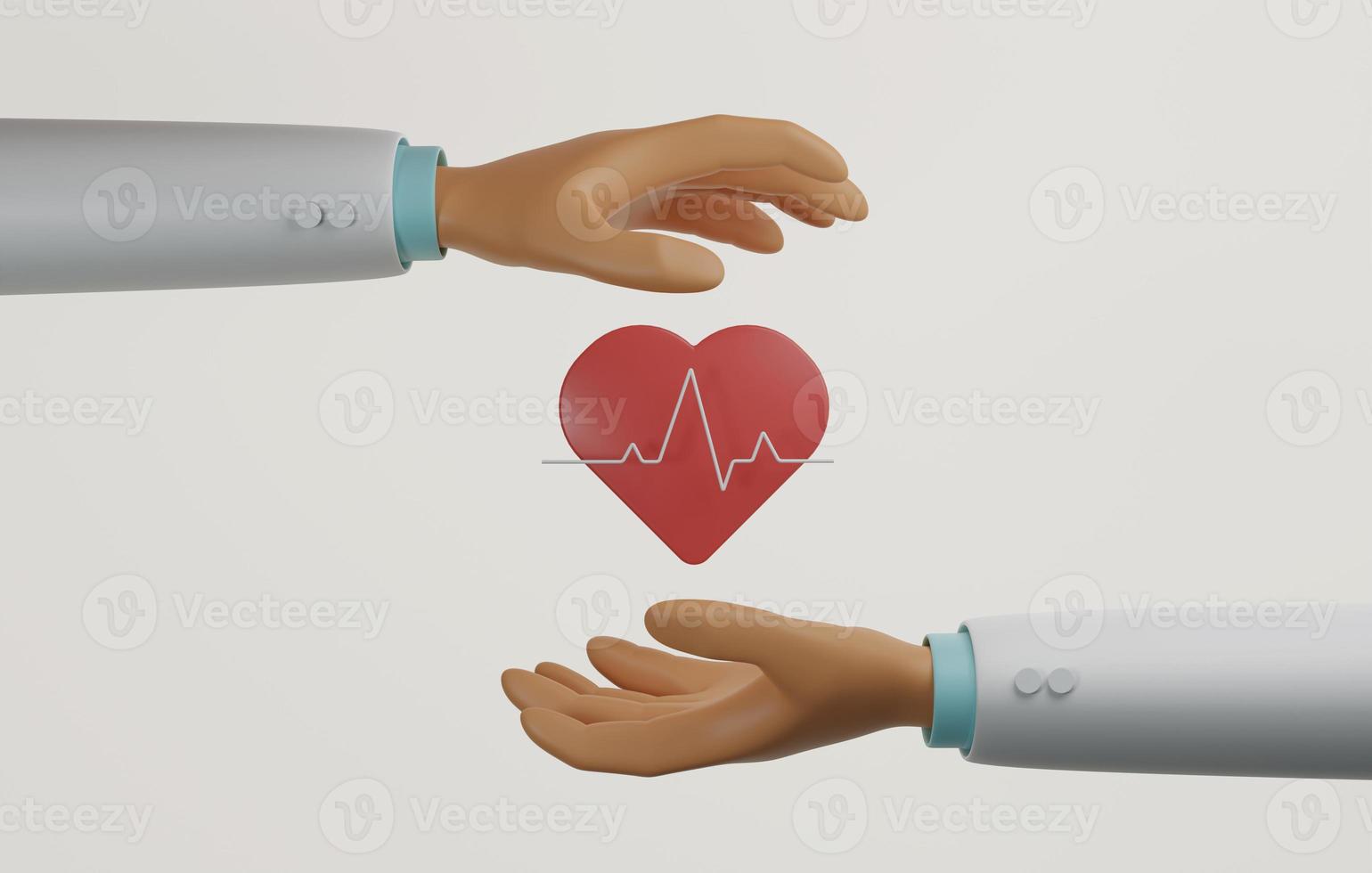 Doctor hand holding heart with lifeline on white background.  3d illustration, 3d rendering photo
