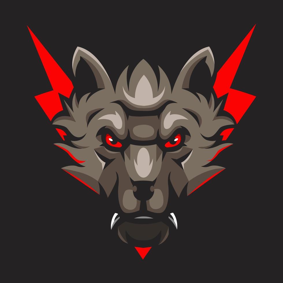 vector de ilustración de diseño de logotipo de mascota de lobo enojado. lobos con truenos para juegos de deportes de equipo