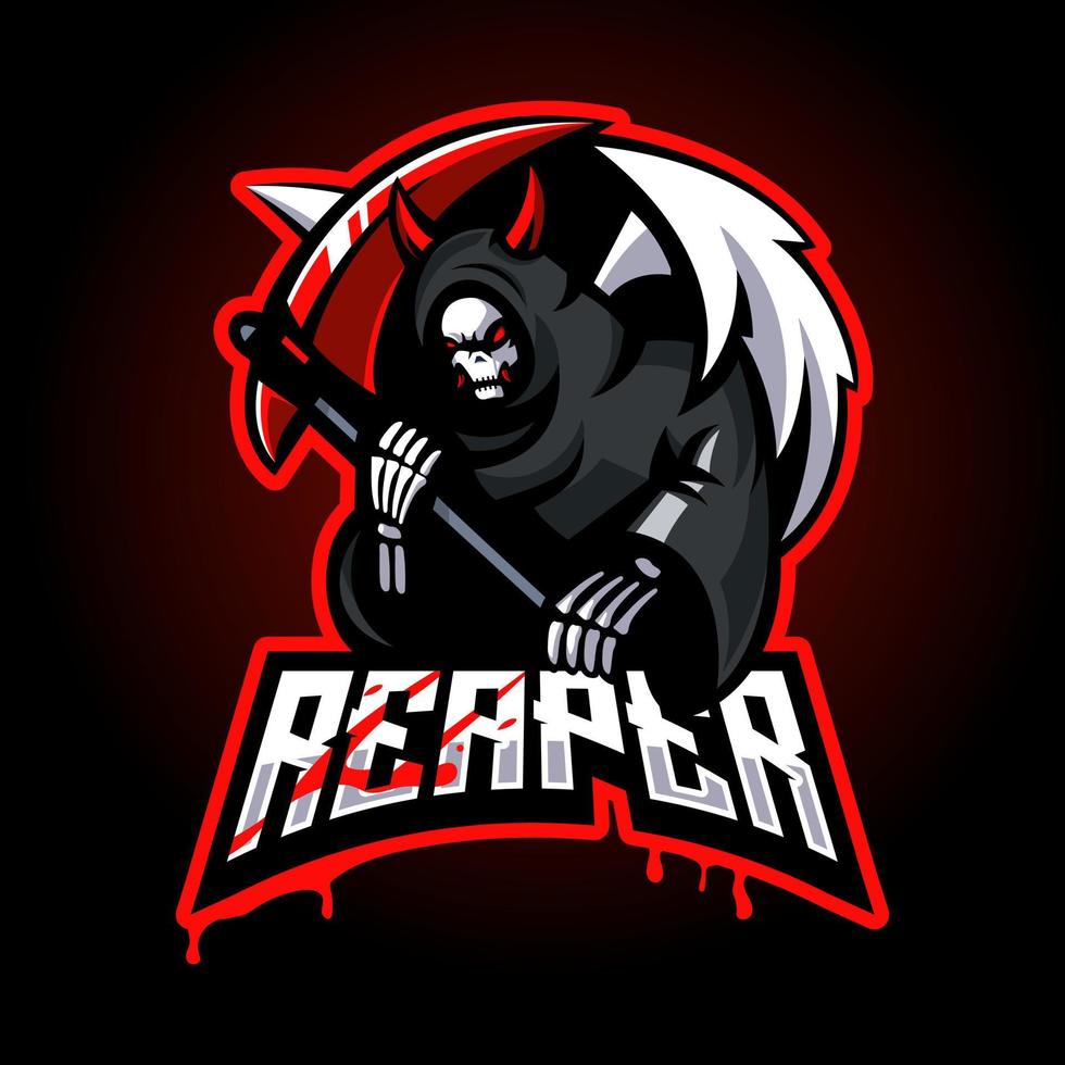 Grim Reaper mascot logo design illustration vector isolated on dark background for team sport esport gaming