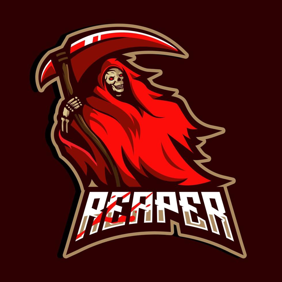 vector de ilustración de diseño de logotipo de mascota reaper aislado en fondo oscuro para juegos de esport en equipo