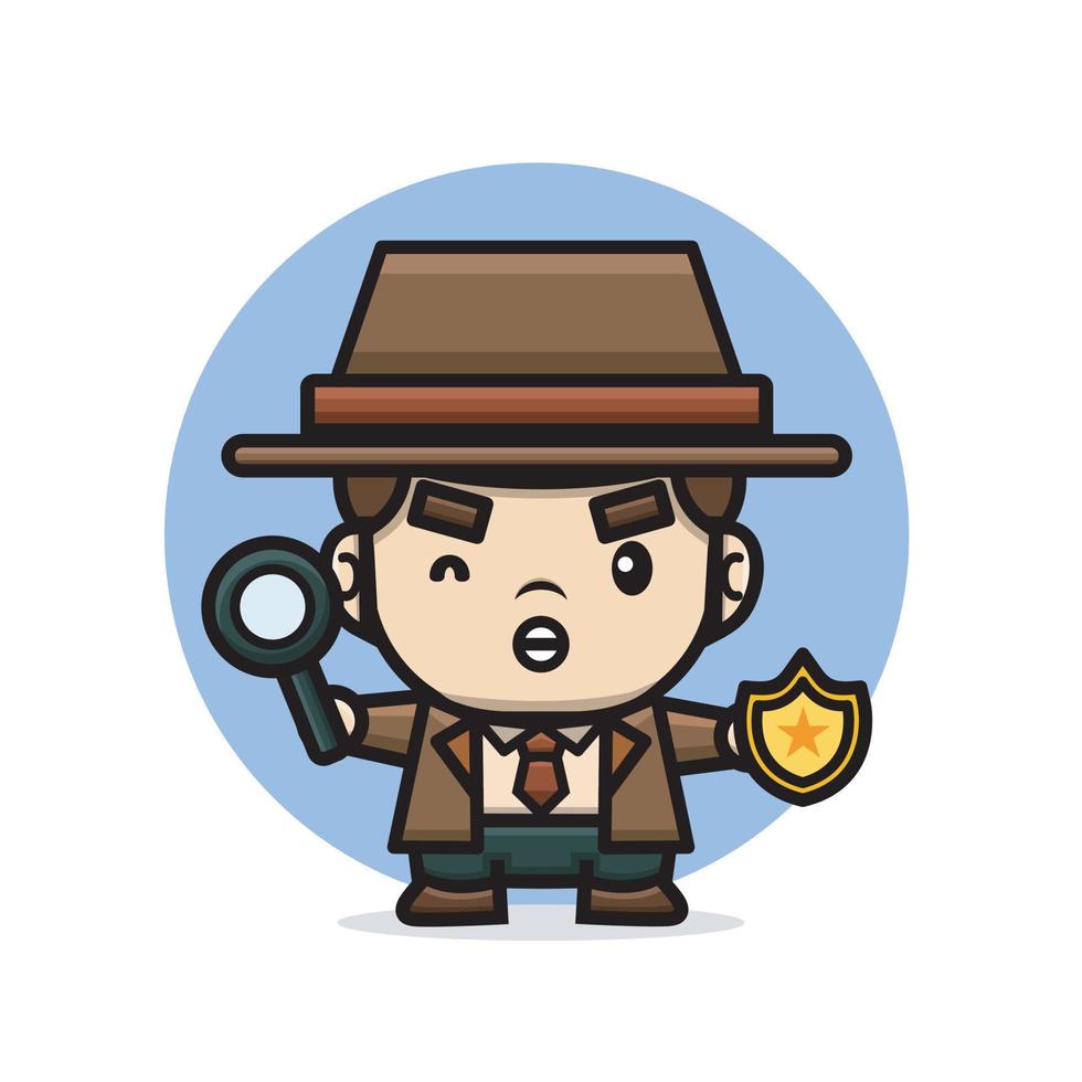 cute detective holding magnifying glass and badge vector