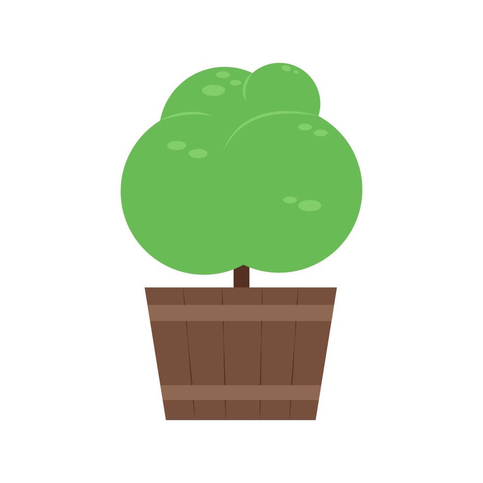 Decorative tree in a wooden pot. Vector illustration on a white background