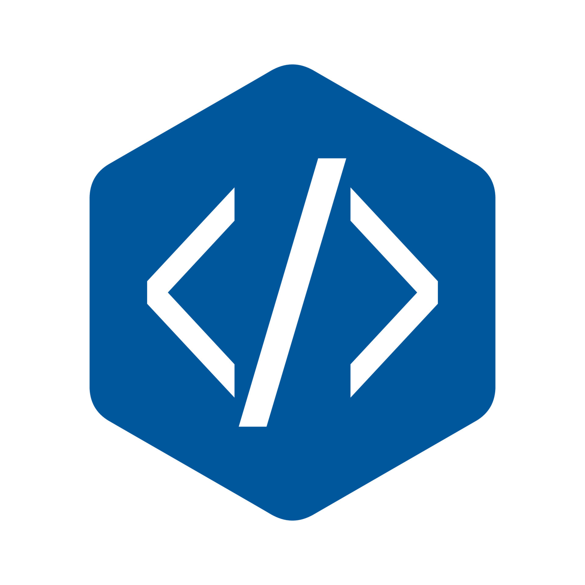 Code emblem blue hexagon white angle brackets html icon 12216434