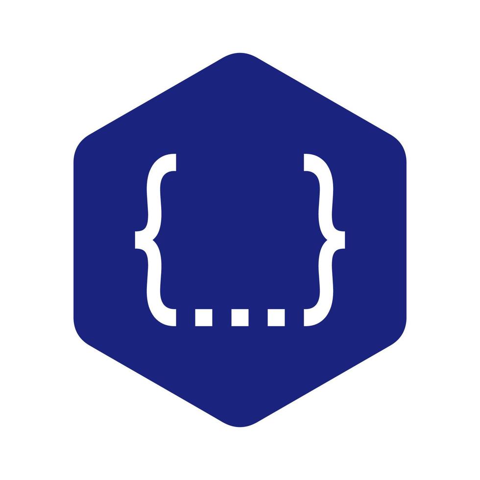 CSS emblem, blue hexagon, white braces and multipoint, Cascading Style Sheets icon. vector