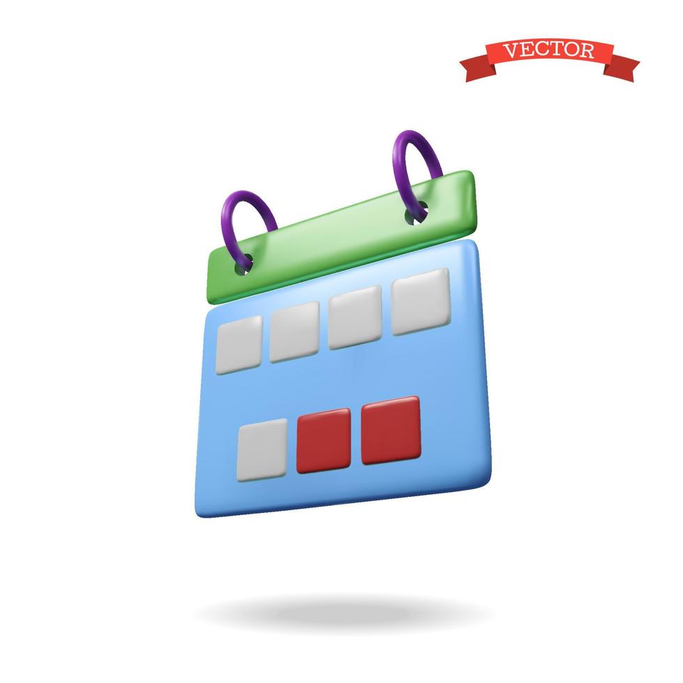 3d vector calendar icon, realistic glossy plastic illustration.