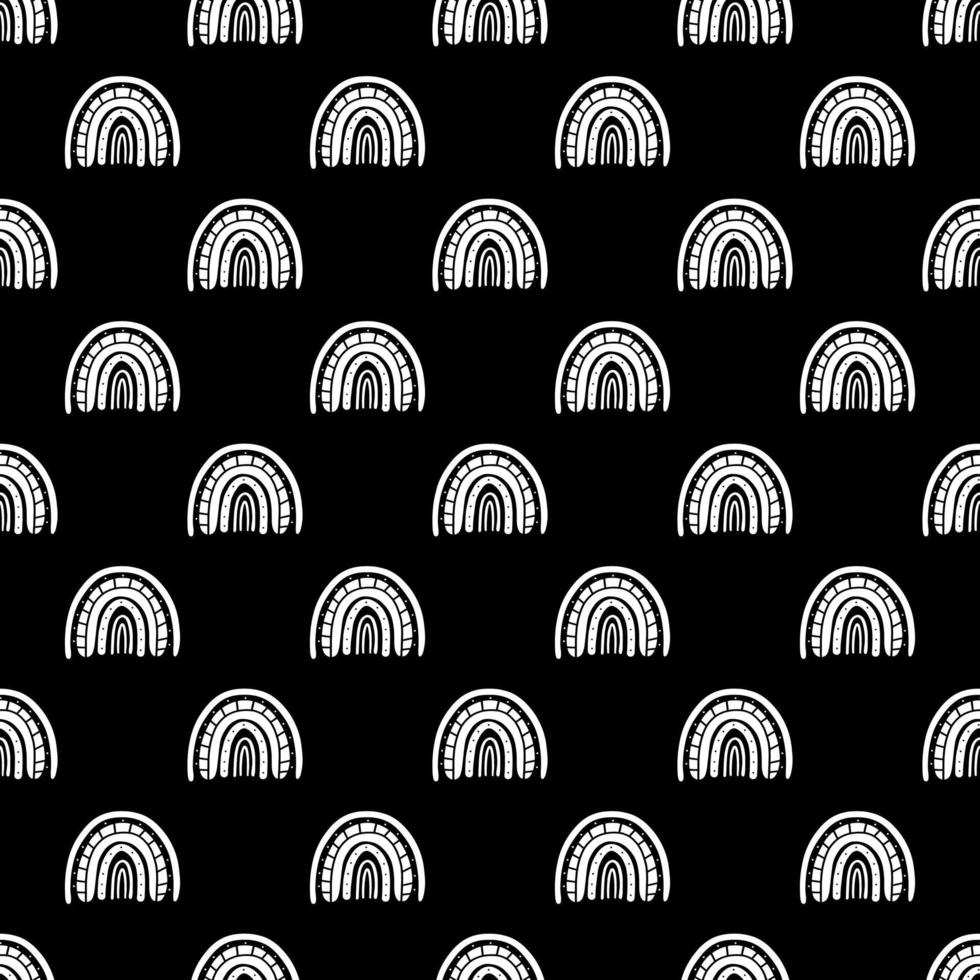 Boho Rainbow black and white seamless pattern vector