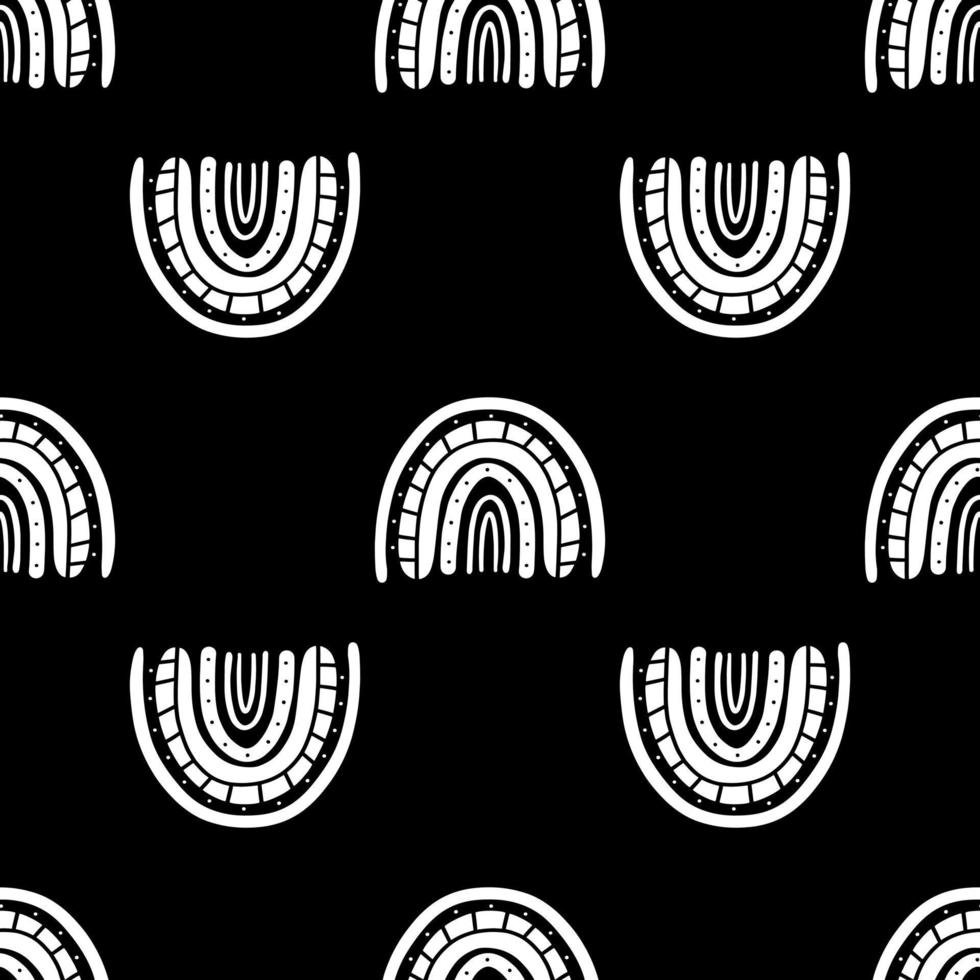Boho Rainbow black and white seamless pattern vector