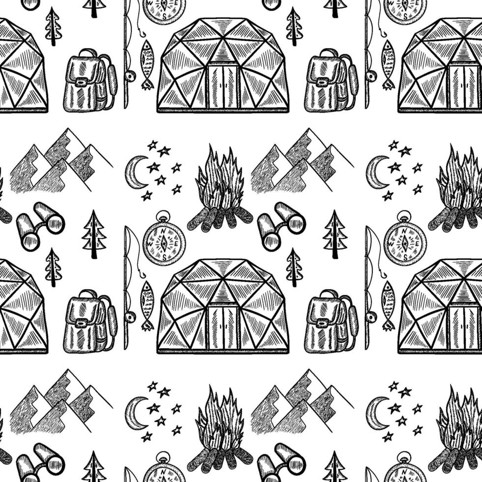 camping seamless doodle vector