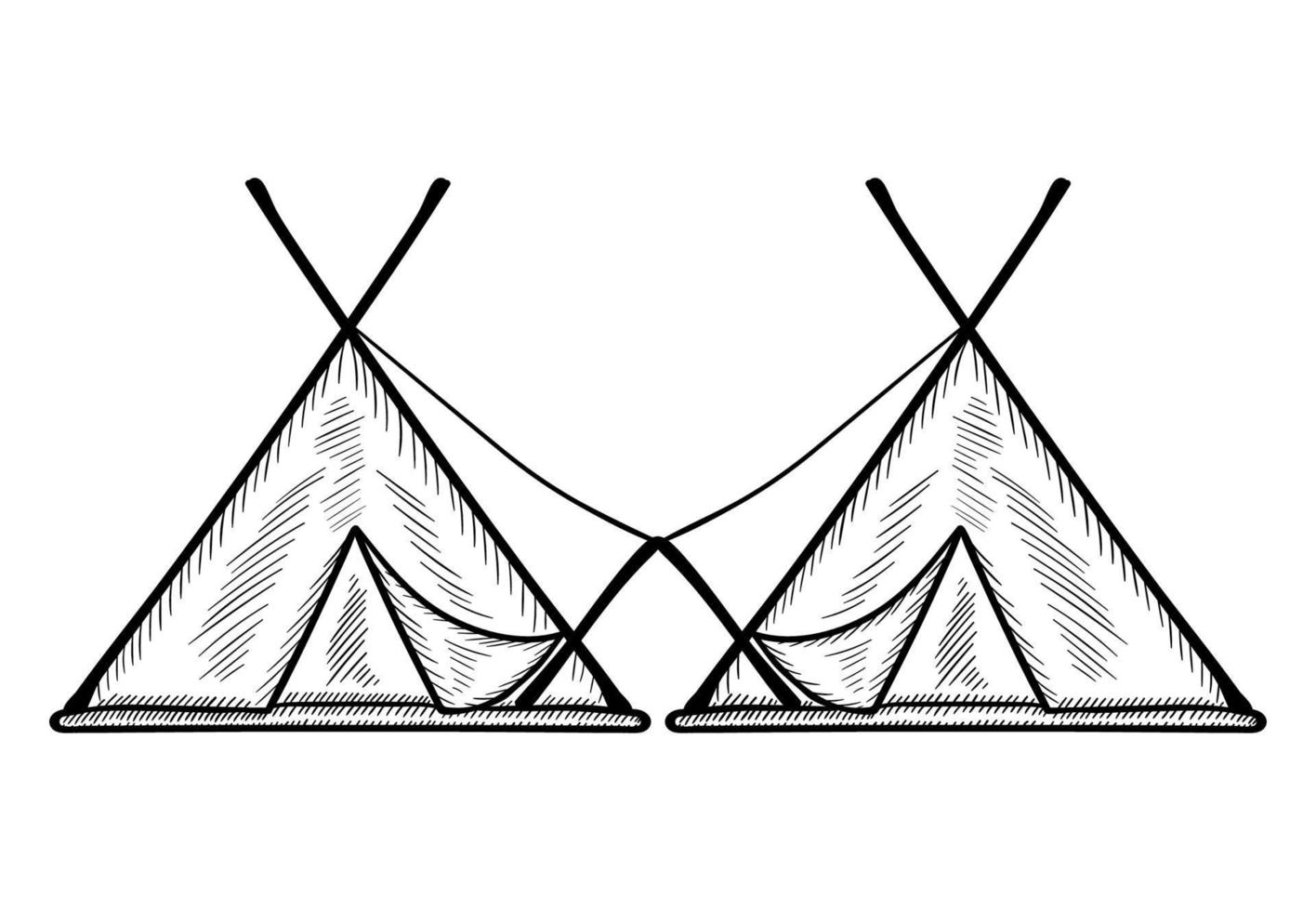 Glamping doodle tent set vector