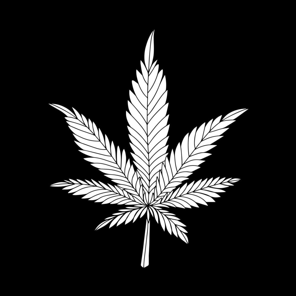 White hemp leaf . Silhouette of cannabis vector