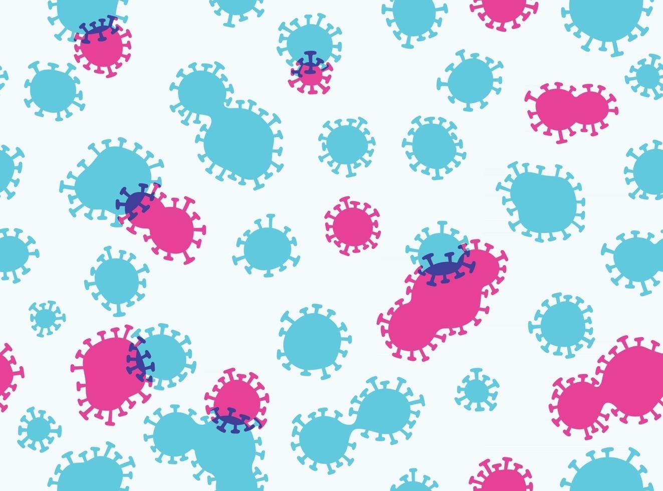 Corona Virus COVID-19 Overprint Seamless Vector Pattern Illustration Design, in cyan blue and purple colors.