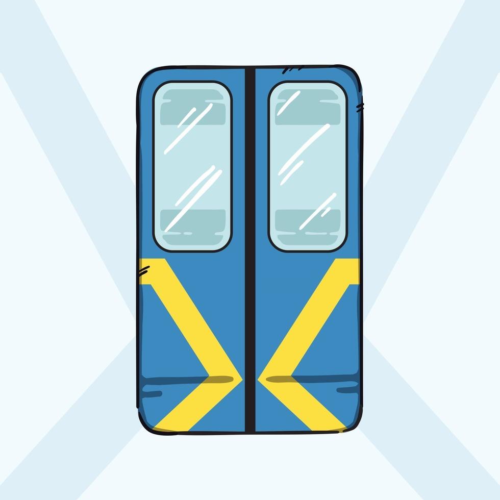 Ilustración de vector de puertas de metro de Kiev. Puertas automáticas de tren subterráneo azul en Ucrania