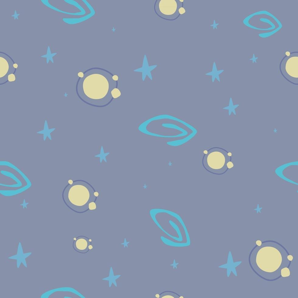 colorful space seamless pattern with planets, comets,  stars. Night sky hand drawn astronomical background. childish pattern with space elements. vector