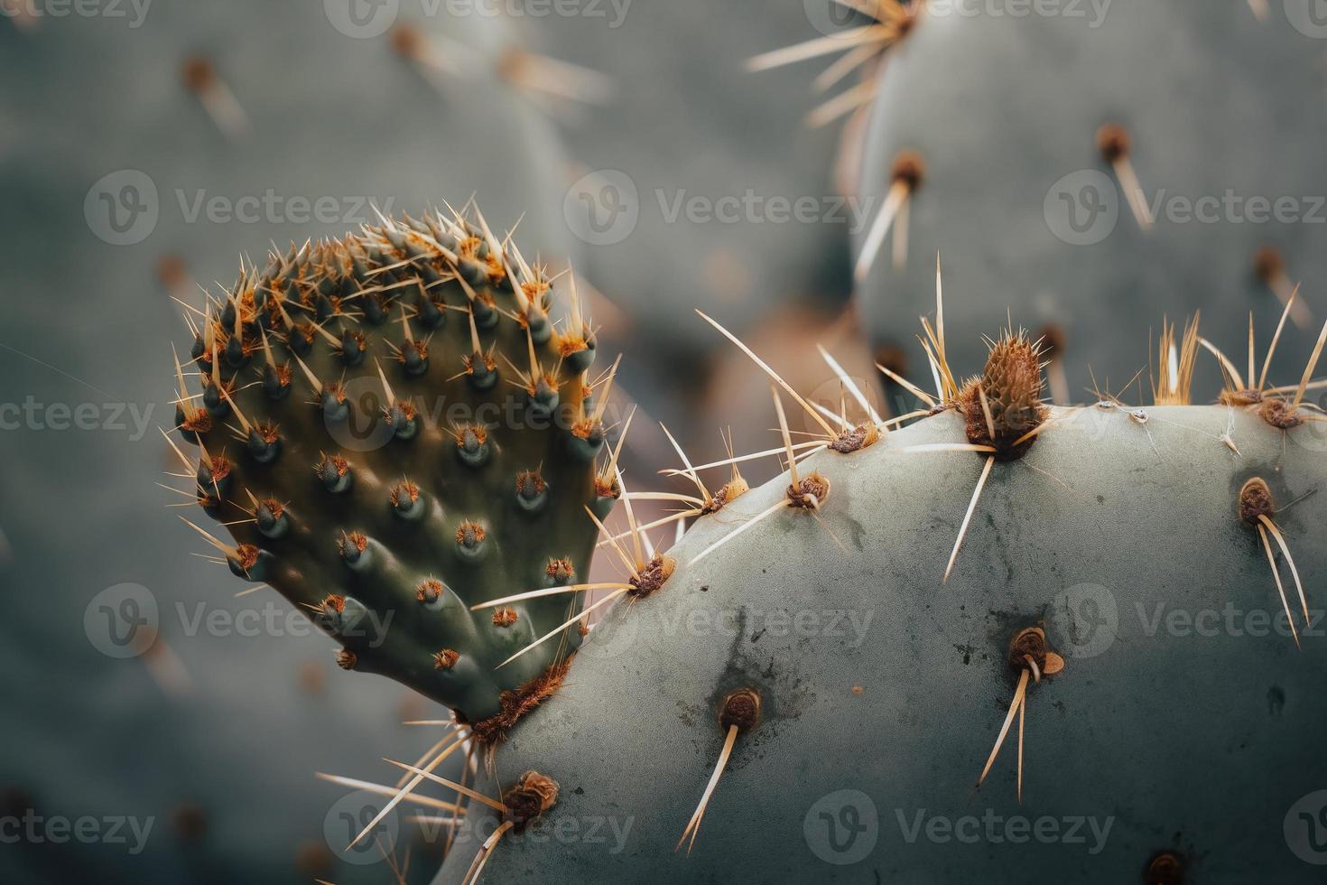 Green Cactus prickly pear with big needles Opuntia photo