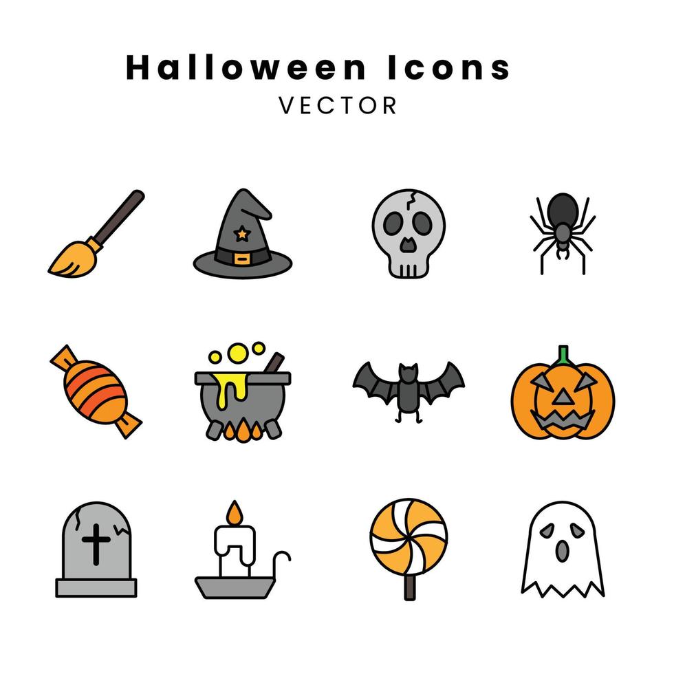 Halloween outlined icons set vector