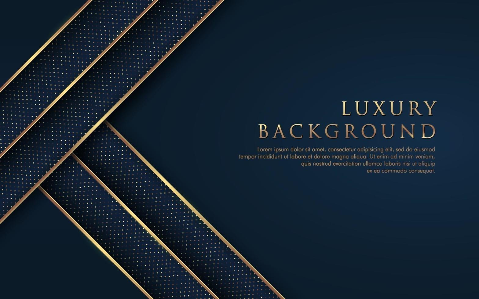 Abstract geometric triangle overlapping on dark navy blue background with shiny glitter and golden light lines glowing dots golden combinations. Luxury and elegant design concept. Vector illustration