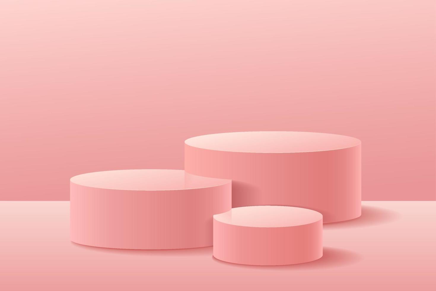 Cylinder display for product in modern design. Abstract background rose gold rendering with podium and minimal white texture wall scene, 3d rendering geometric forms pink color. vector