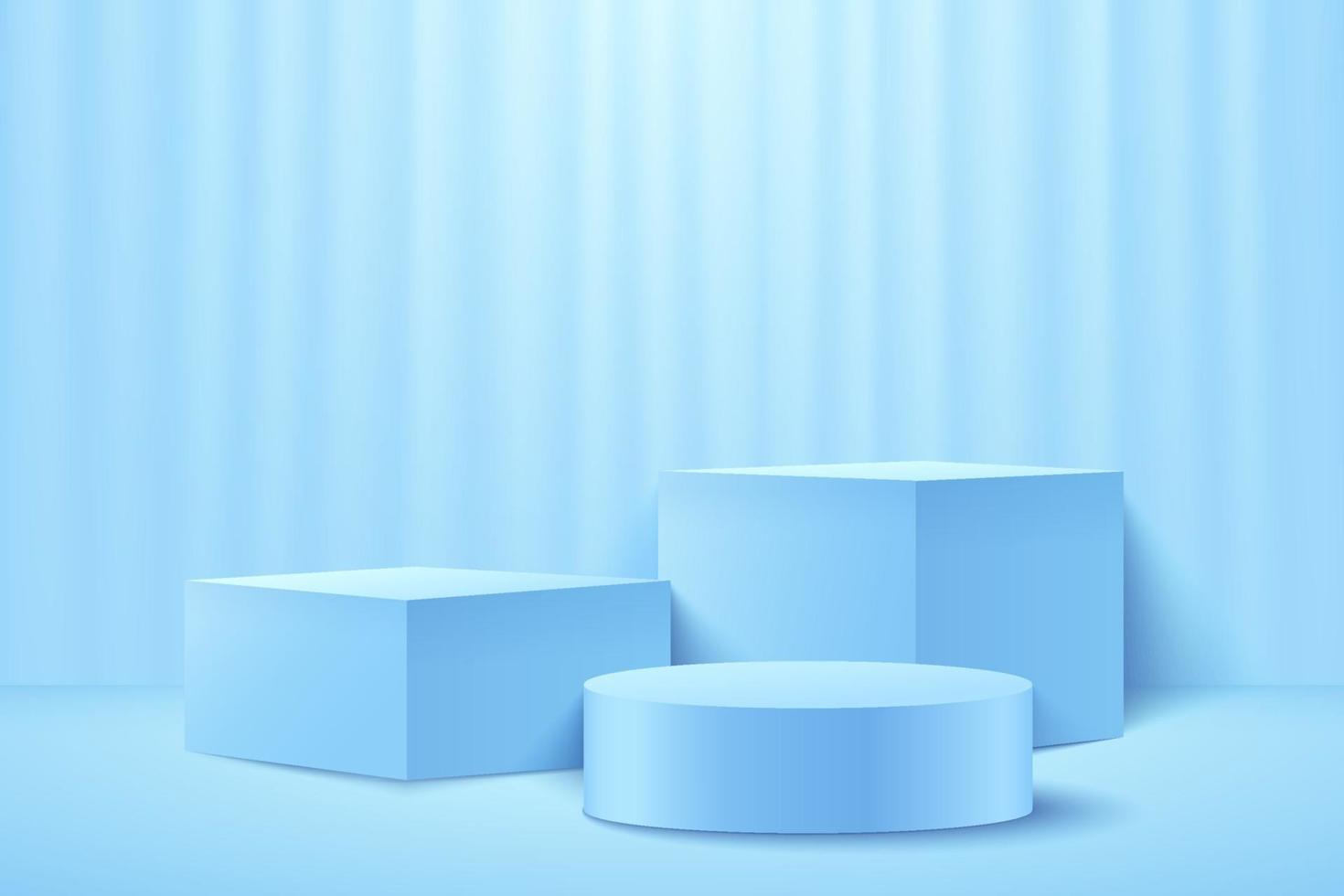 Exhibición de cubo y cilindro para producto en sitio web en moderno. representación de fondo con podio y escena azul claro mínima, representación 3d abstracta forma geométrica color azul claro. vector