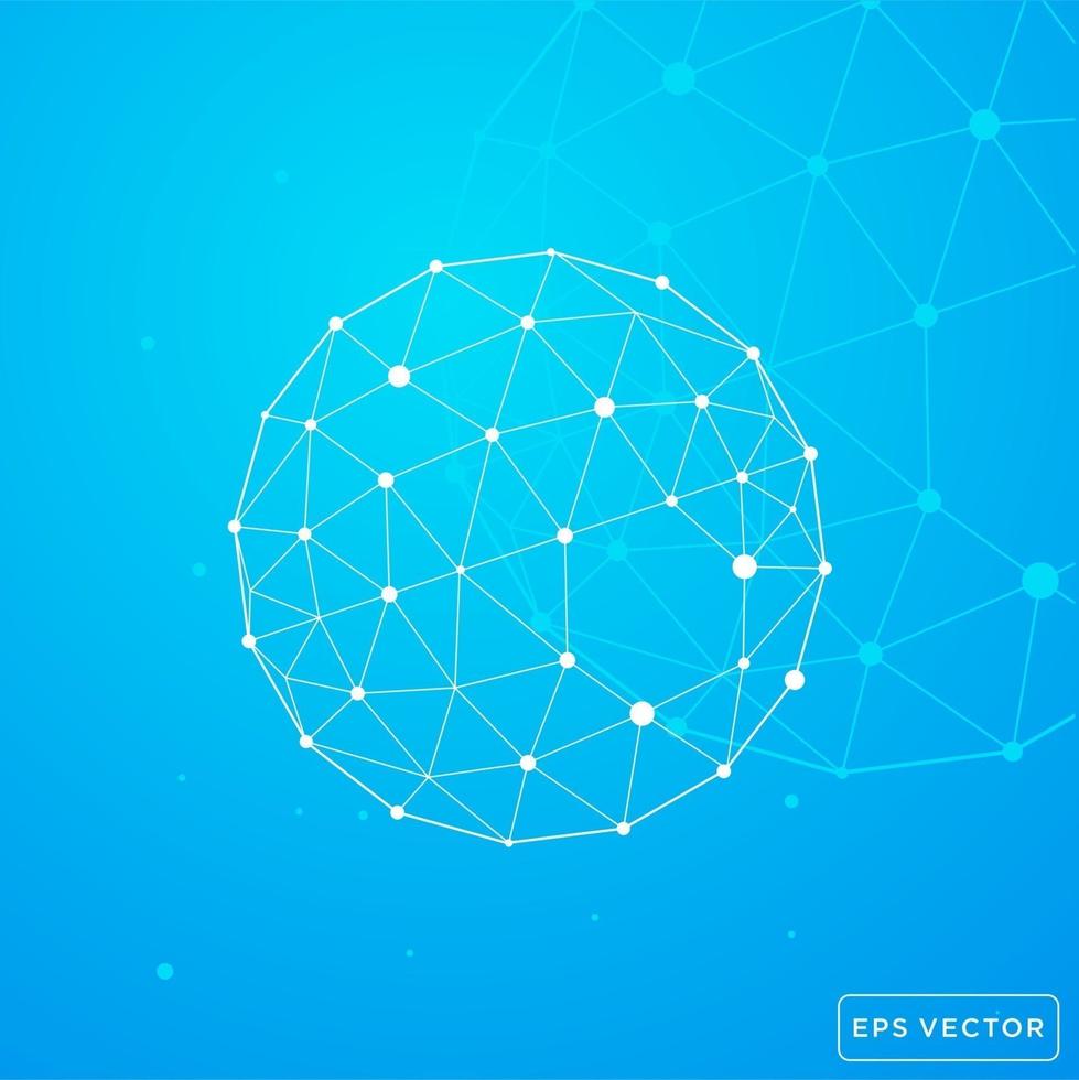 Wireframe mesh polygonal ball element. Sphere with connected lines and dots. Vector Illustration.